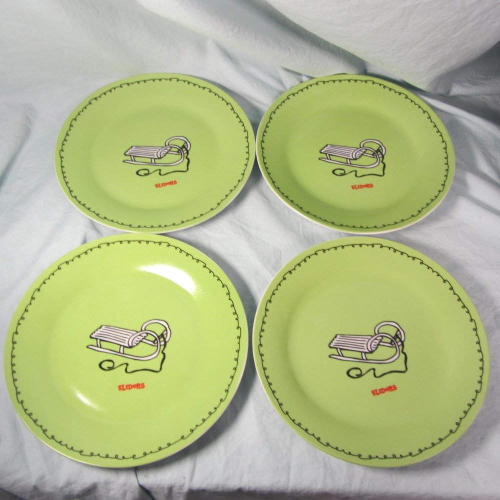 FOUR sliders plates green sled C.R. Gibson (w1836)